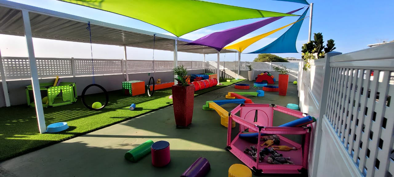 Rooftop deck with agility rings and obstacles